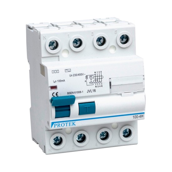 63A 4 Pole 4 Module 100mA Trip RCD Protek UK